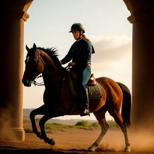 Silhouette of Stallion Riding at Sunset