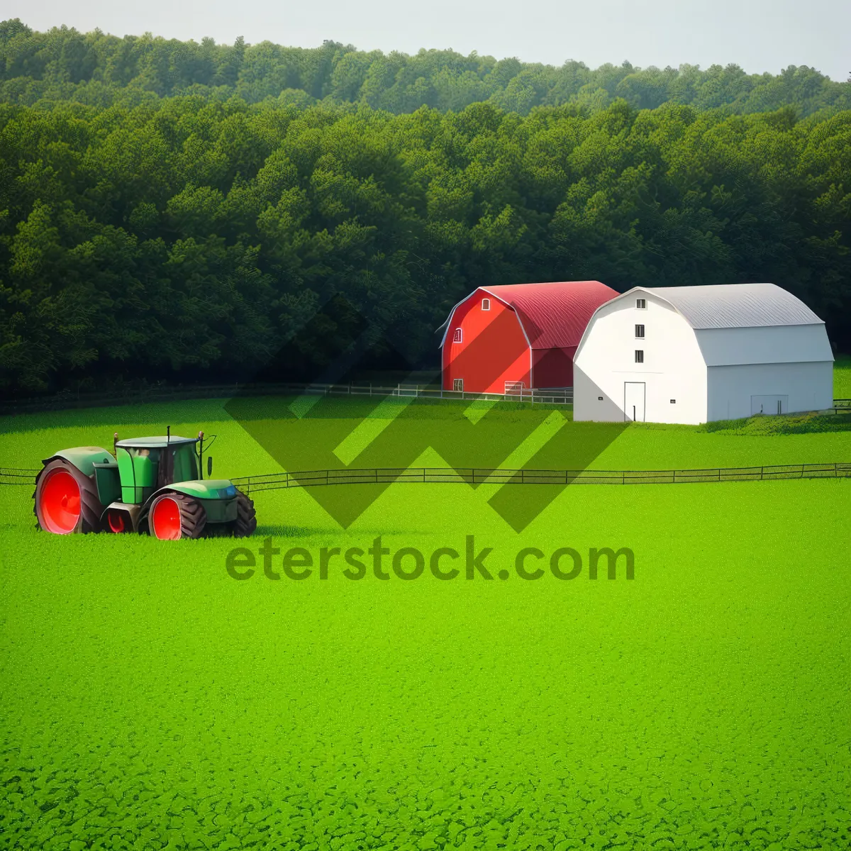 Picture of Rural Landscape with Barn and Green Meadow