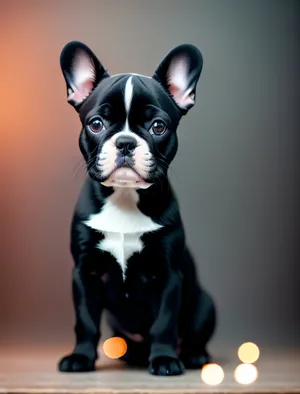 Playful Bulldog Terrier Puppy with Wrinkles, Sitting Adorably in Studio.