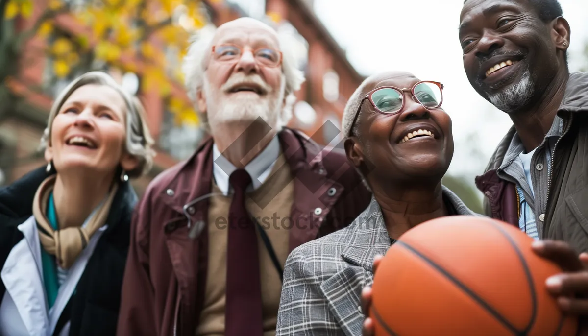 Picture of Smiling Elderly Couple Embracing in Joyful Happiness Together