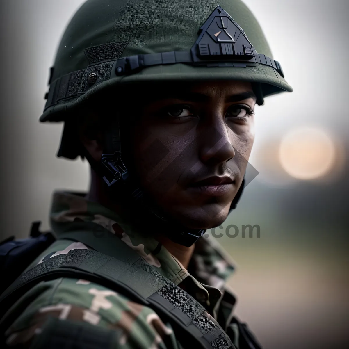 Picture of Smiling Male Private in Protective Military Uniform