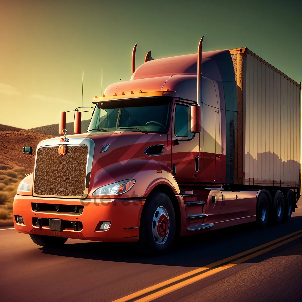 Picture of Transporting Freight on the Highway: A Heavy Trailer Truck in motion