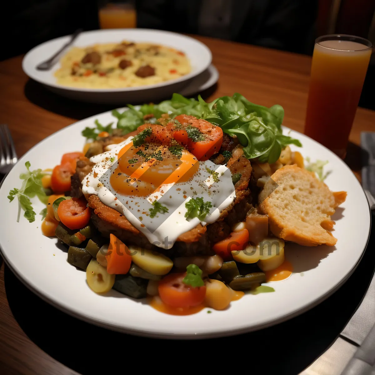 Picture of Delicious Gourmet Salad with Fresh Vegetables and Chicken