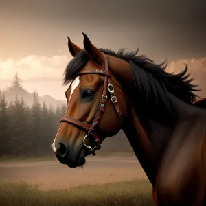 Beautiful Brown Stallion in Rural Equestrian Landscape
