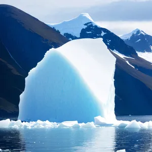 Majestic Glacier and Snowy Mountains Reflecting in a Cold Arctic Lake