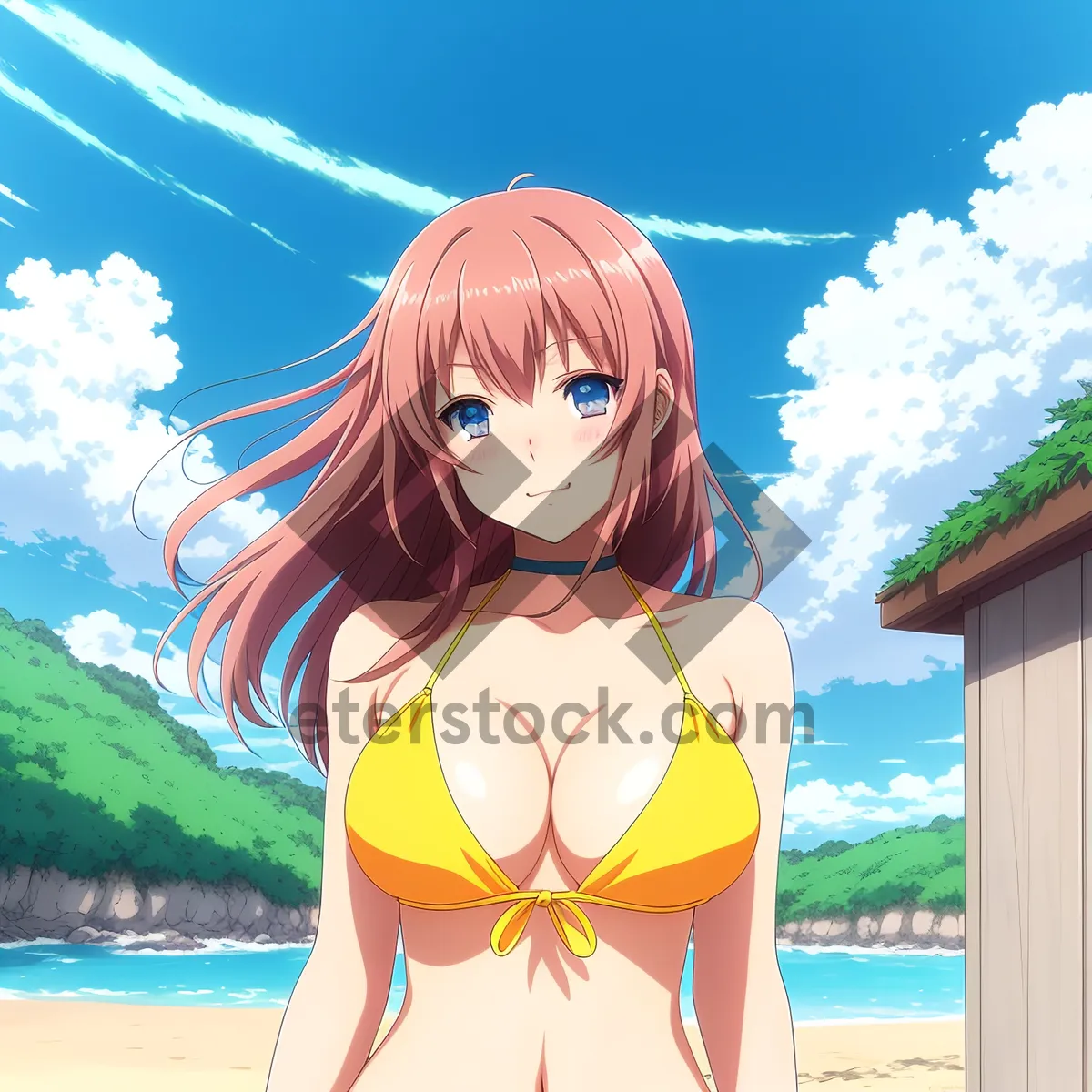 Picture of Fashionable Cartoon Maillot: Sexy Hair Clip Art