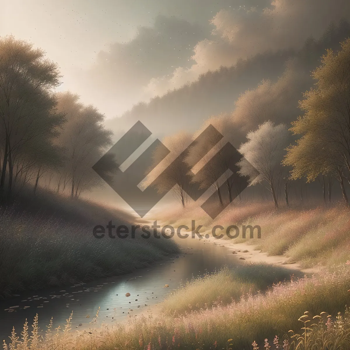 Picture of Idyllic rural landscape with scenic sky and tree