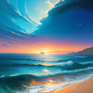 Sunny beachwaves on a tropical coastline.