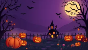 Halloween Night Silhouette with Moon and Pumpkin