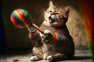 Cute cat with maraca musical instrument