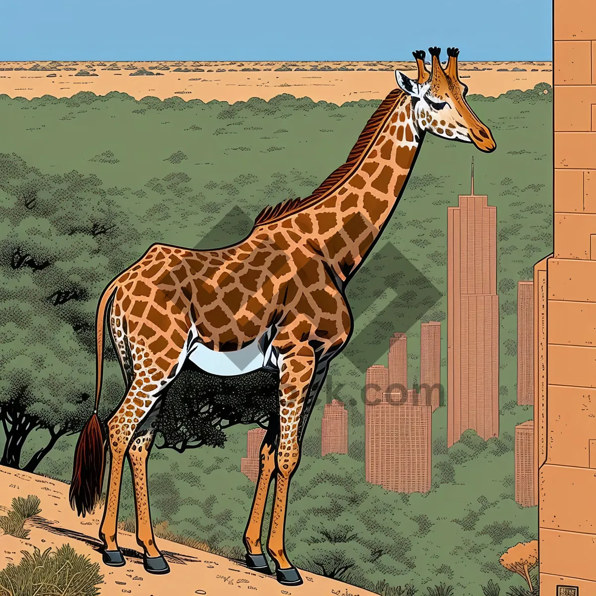 Picture of Majestic Giraffe Grazing in the Savanna