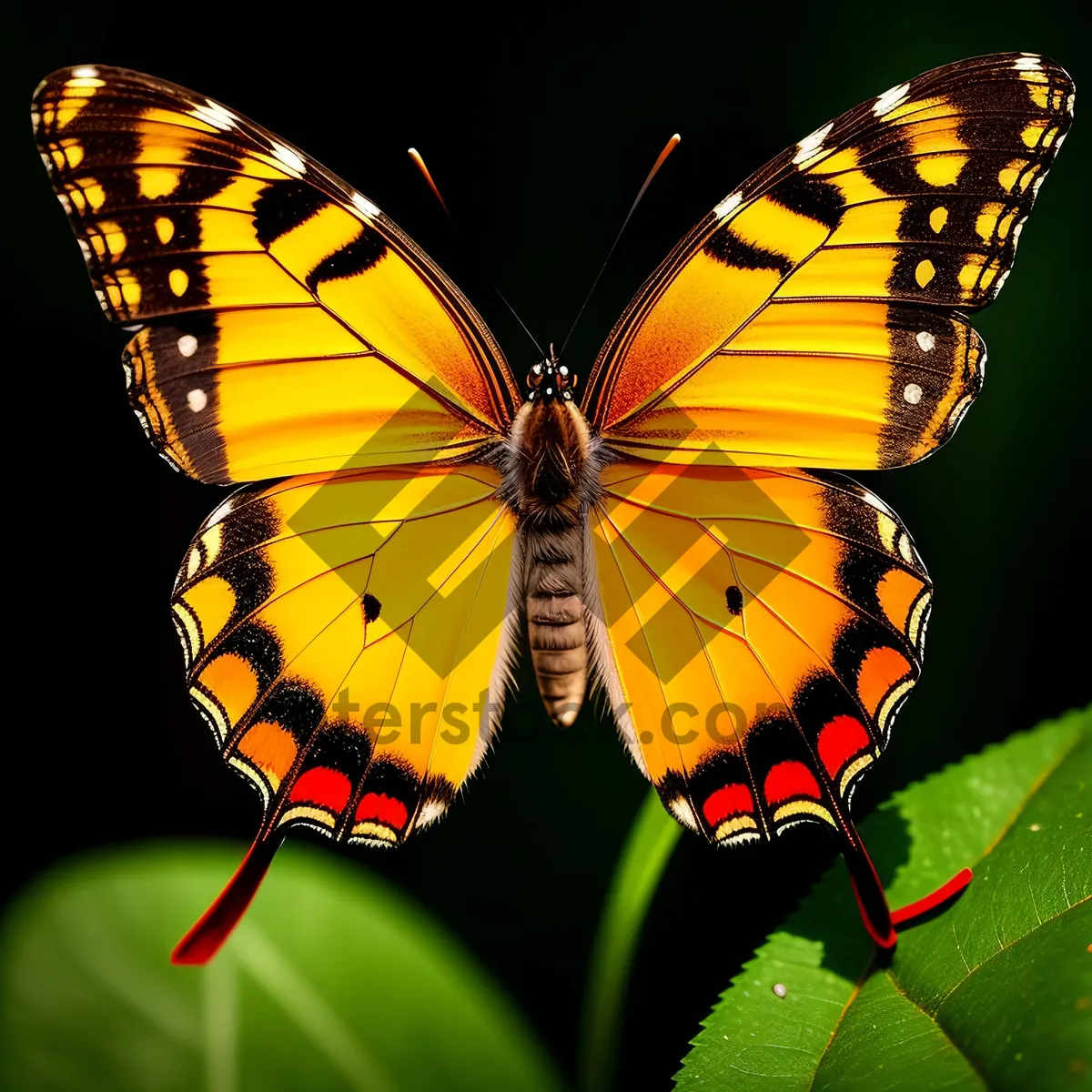 Picture of Vibrant Monarch Butterfly Flying Among Colorful Flowers