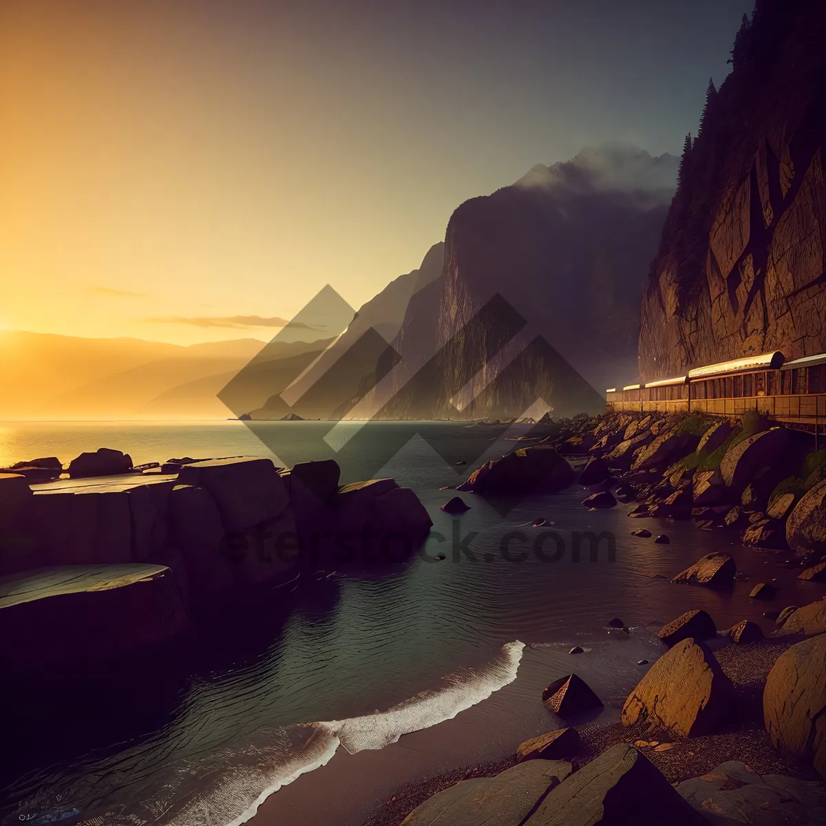 Picture of Serene Sunsets Over Majestic Coastal Promontory