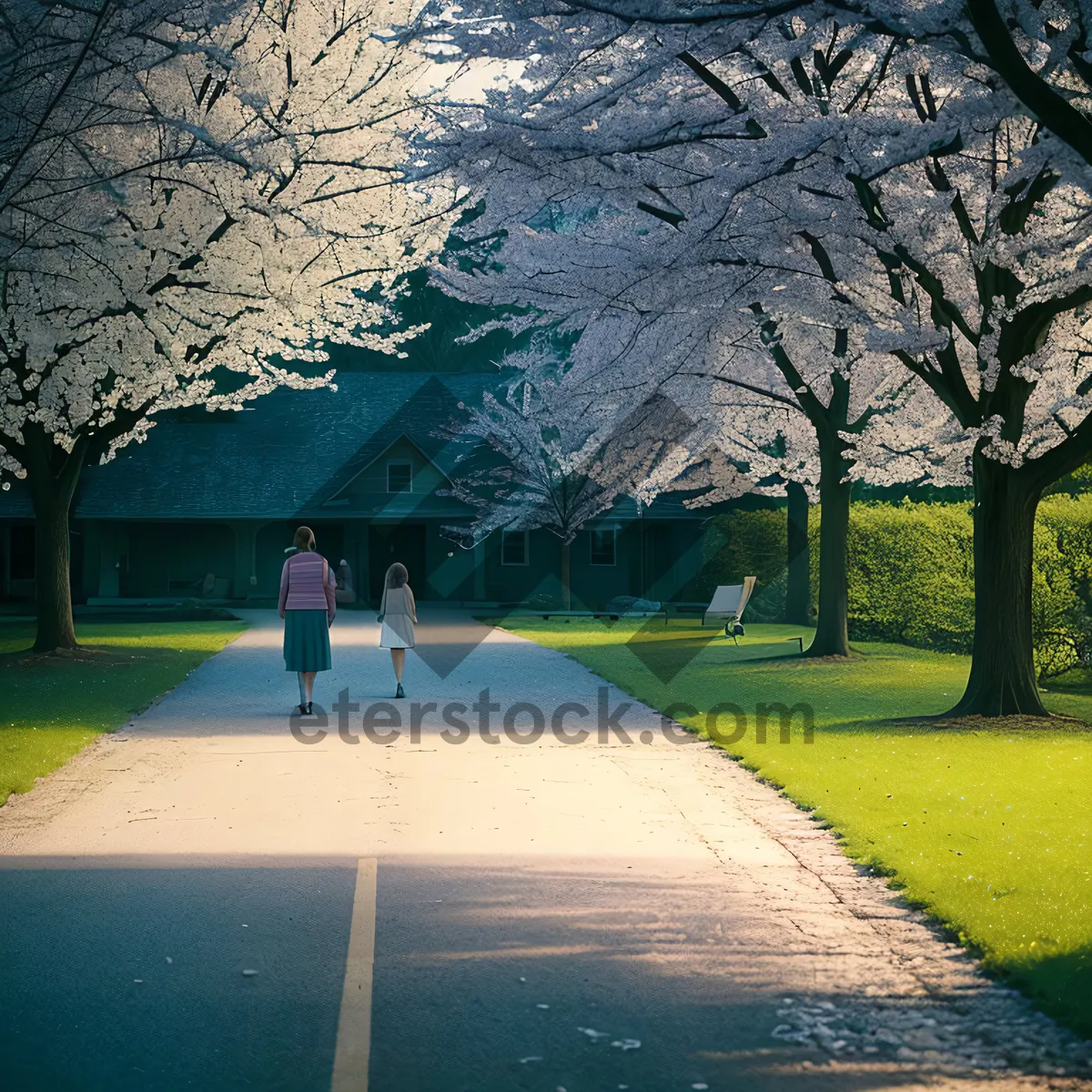 Picture of Scenic Golf Course with Lush Greenery and Blue Skies