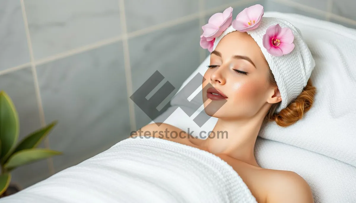 Picture of Attractive brunette lady enjoying wellness spa treatment.