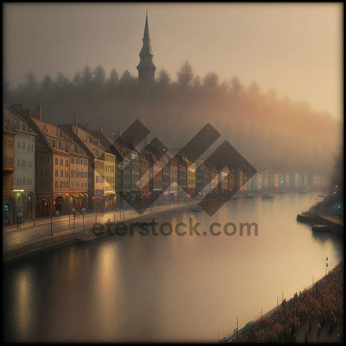 Picture of Iconic River Reflection: Tower-Spanning Suspension Bridge