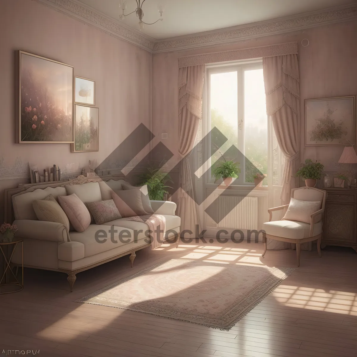 Picture of Modern Cozy Living Room with Stylish Furniture
