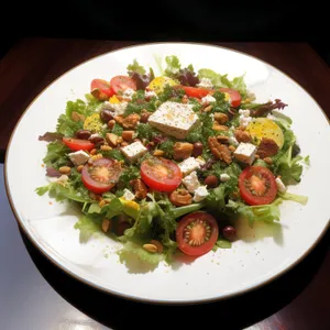 Fresh and healthy vegetable salad with delicious dressing