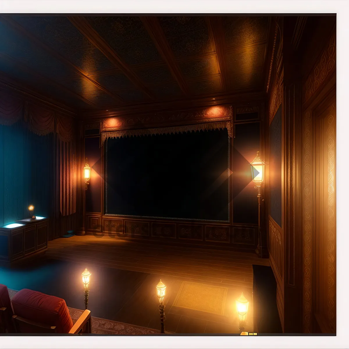 Picture of Exquisite Home Theater Lighting Design with Fireplace