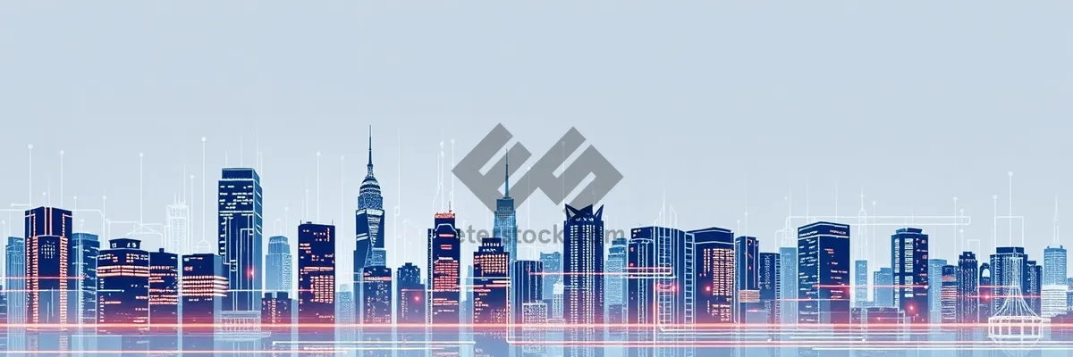 Picture of Modern city skyline at night with tall buildings