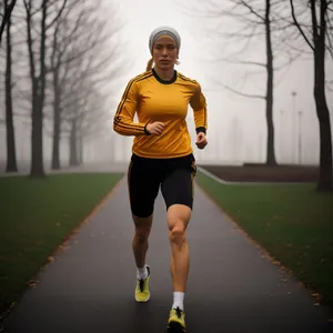 Fit man running in the park during summer.