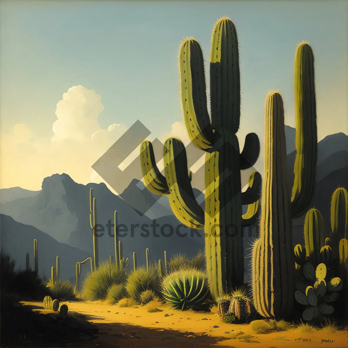 Picture of Southwest Oasis: Majestic Saguaro and Sunset Mountains