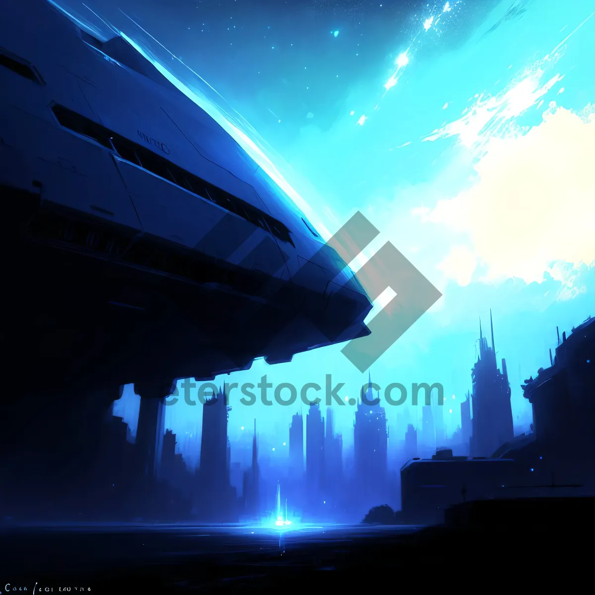 Picture of Stellar Night: Digital Space Art with Glowing Star Design
