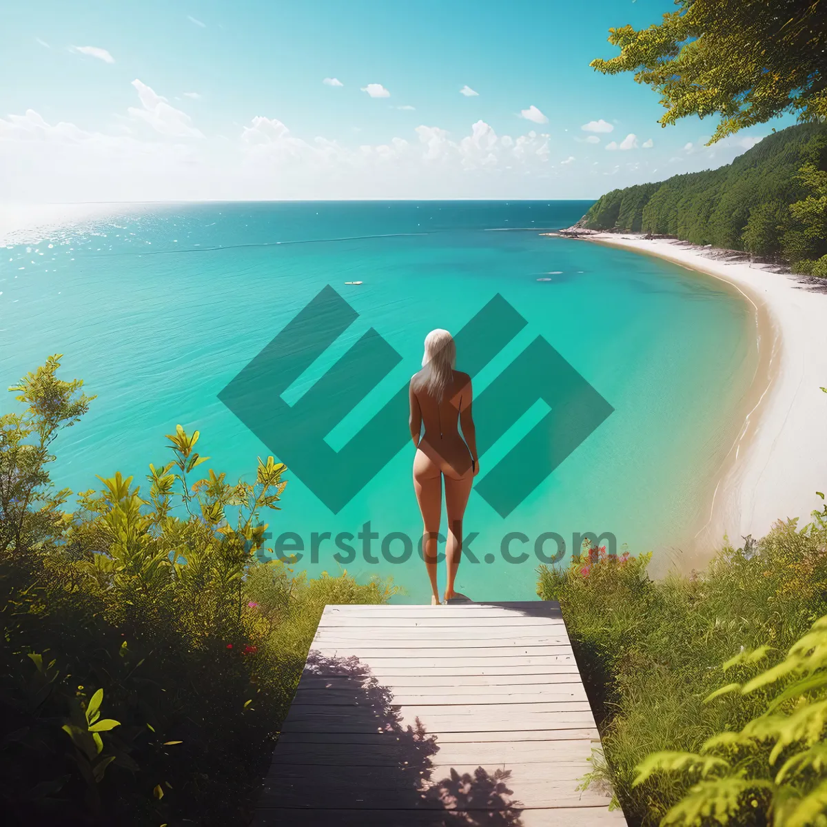 Picture of Turquoise waters and palm trees on sunny beach resort.