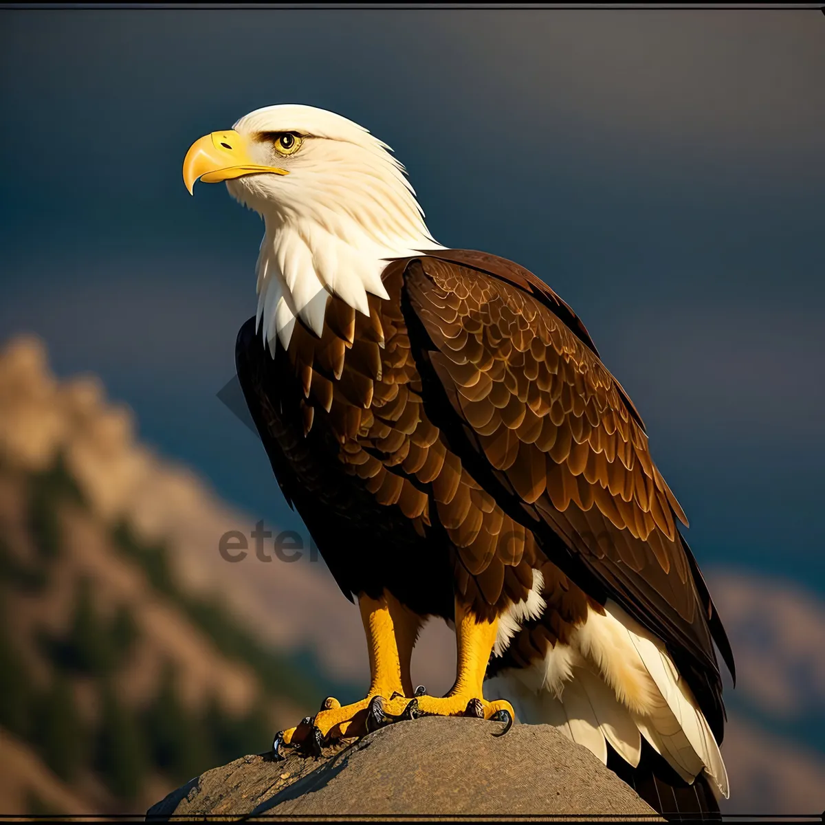 Picture of Bald Eagle in Flight, Majestic Predator with Yellow Eye