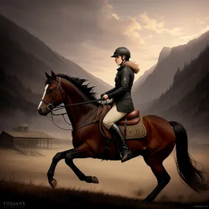 Mountain Cowboy on Horseback with Bridle and Saddle