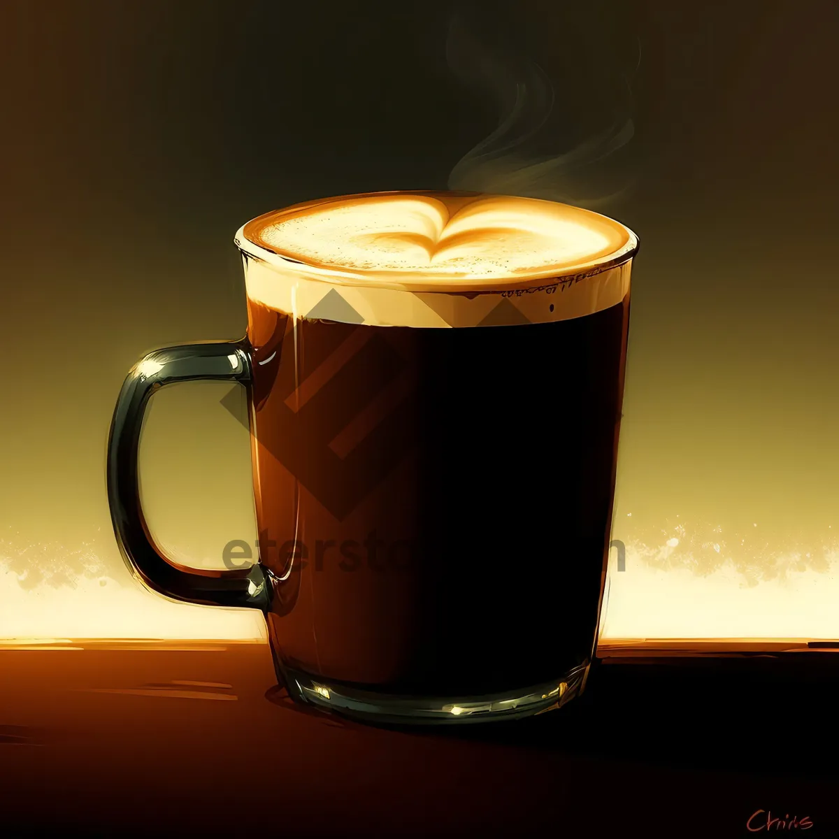 Picture of Hot coffee in glass cup.