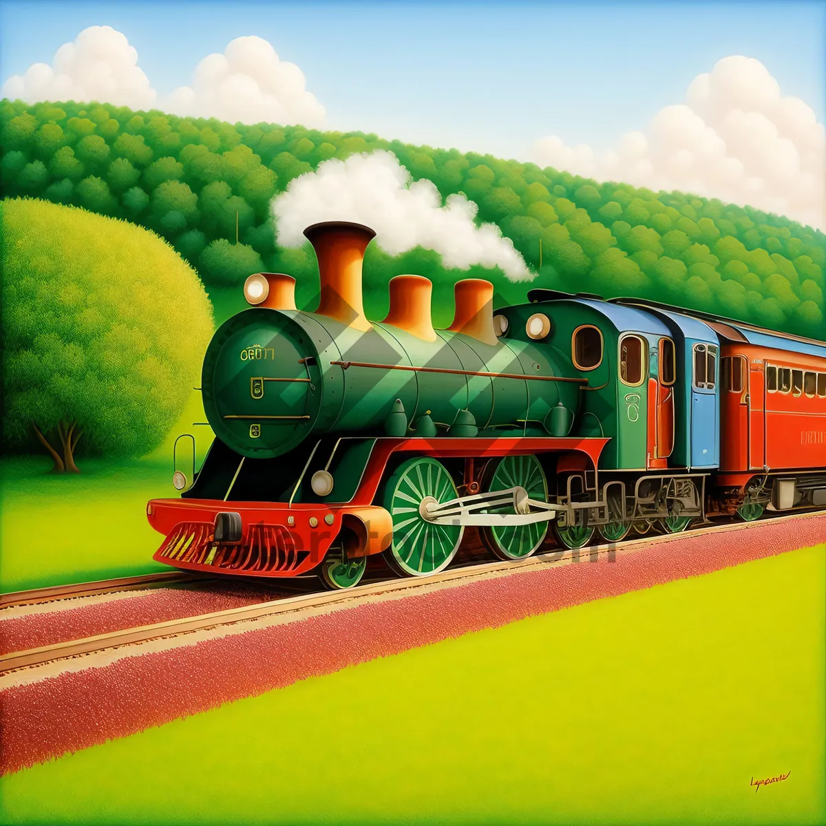 Picture of Ball and Steamroller on Grass Field