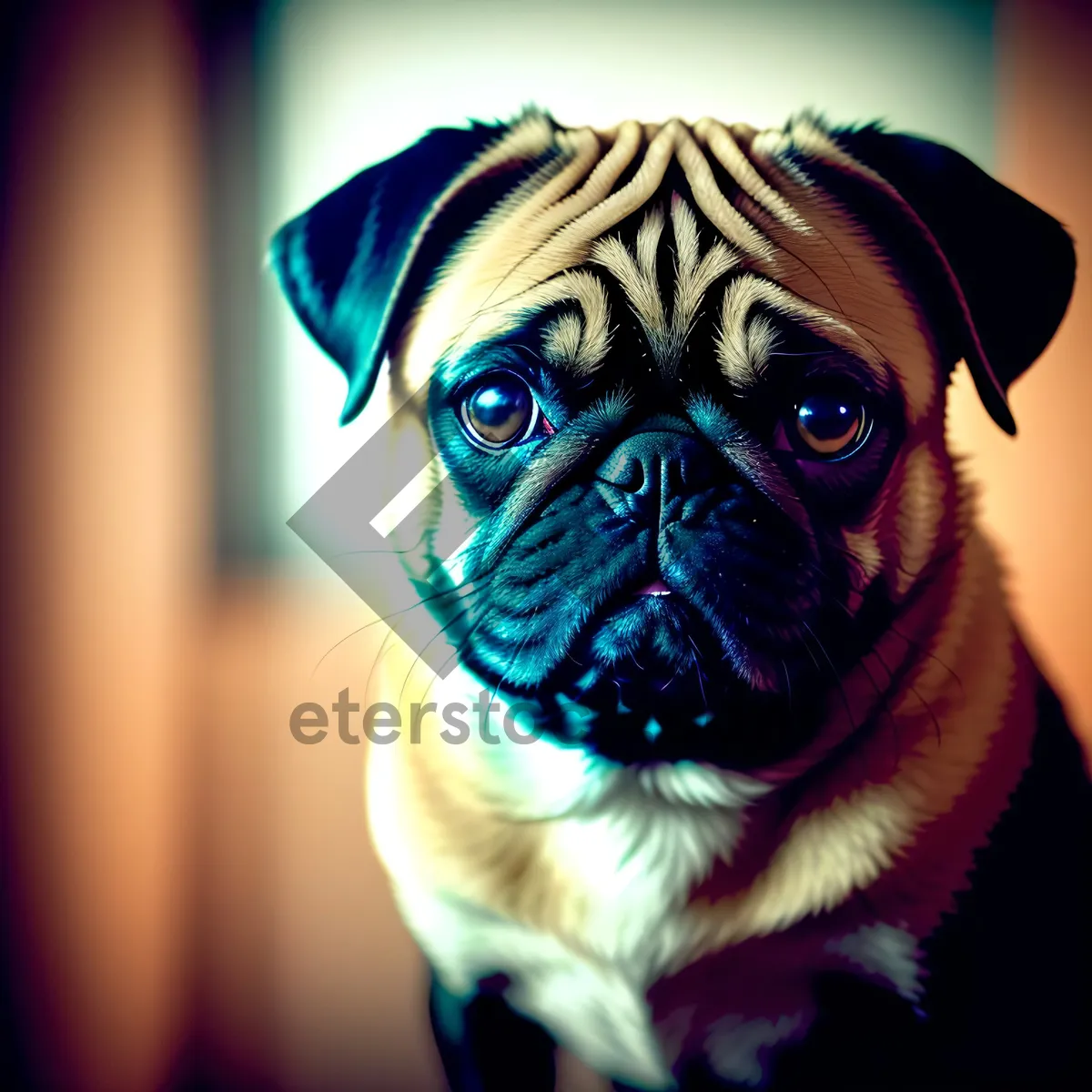 Picture of Cute Wrinkly Pug Dog Portrait