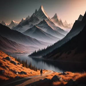 Majestic Mountain Valley Landscape at Sunset