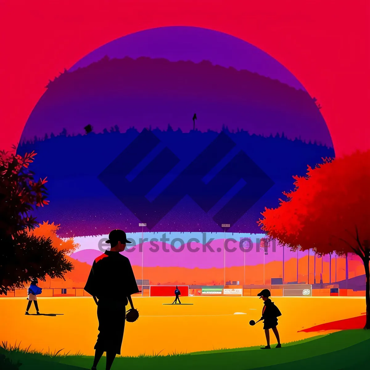 Picture of Serene Summer Sky Landscape with Tree and Grass