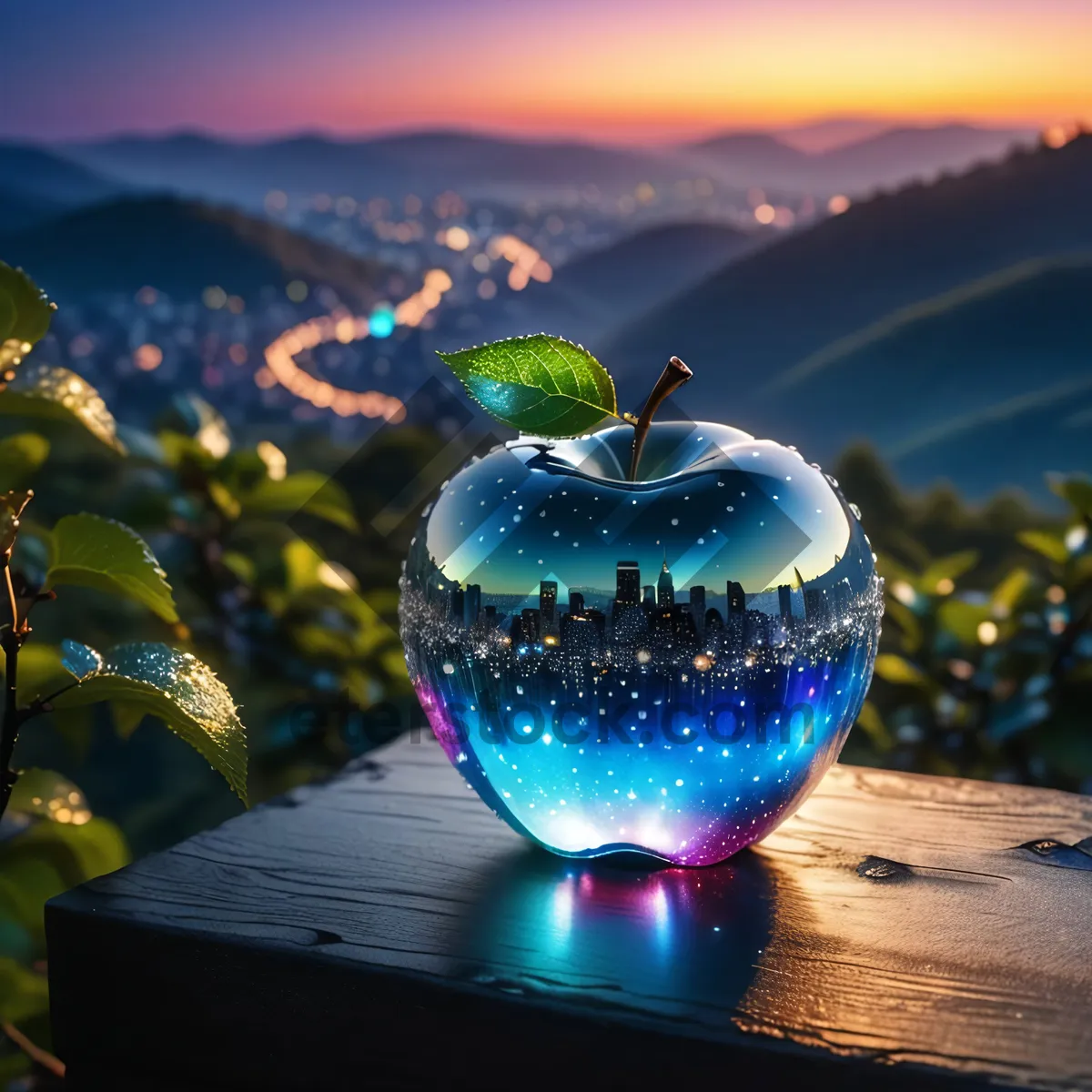 Picture of Fresh Apple Fruit Salad in Glass Bowl
