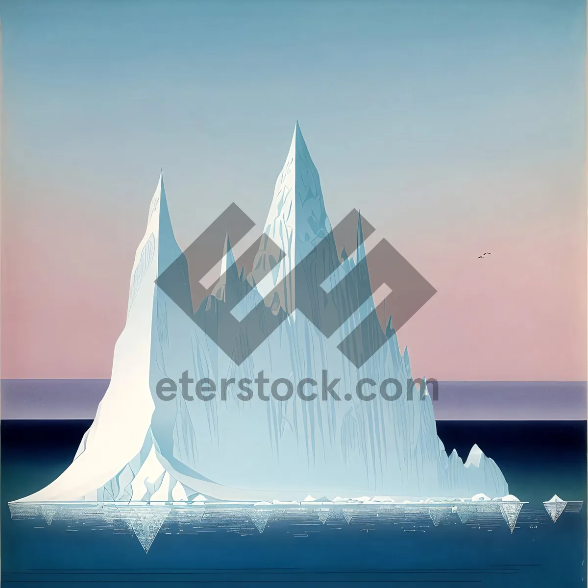 Picture of Serene Seascape: Majestic Schooner Sailing through Pristine Iceberg-filled Waters