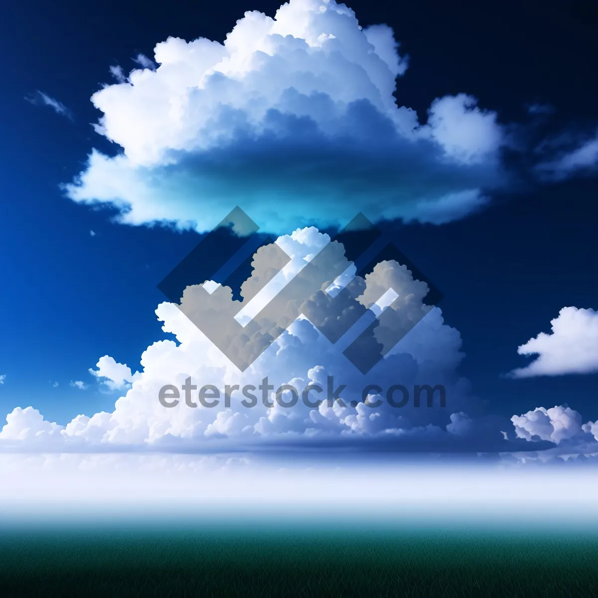 Picture of Vibrant summer sky with fluffy cumulus clouds