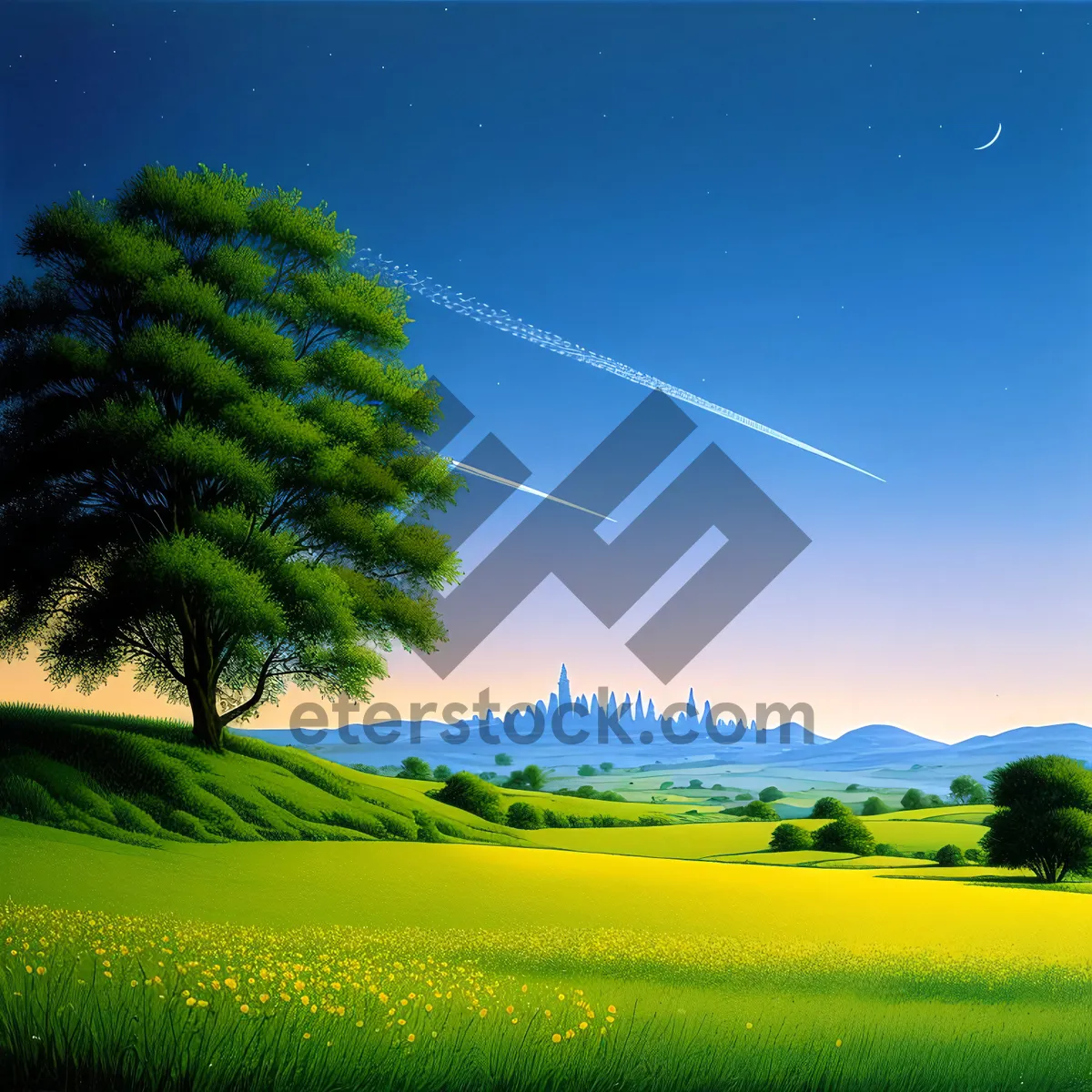 Picture of Serene Countryside Meadow under Clear Skies