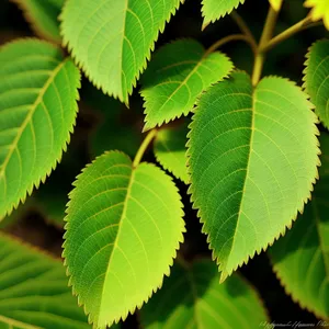 Lush Green Elm Leaves in Forest