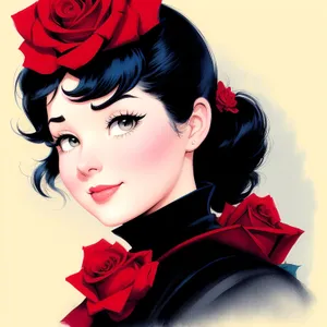 Coquette Cartoon Fashion Portrait: Cute Lady with Artistic Hair