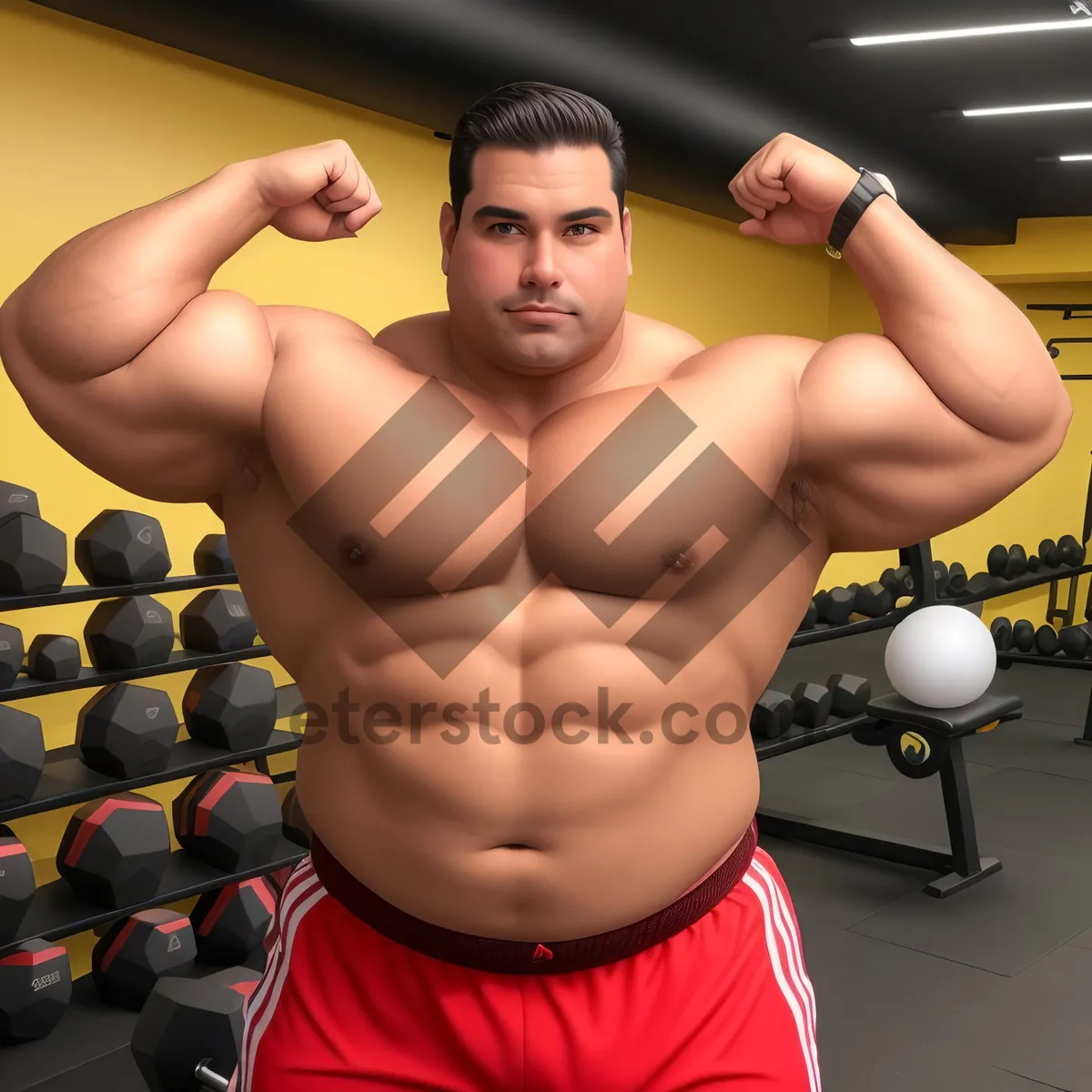 Picture of Muscular Man Lifting Weights at Gym