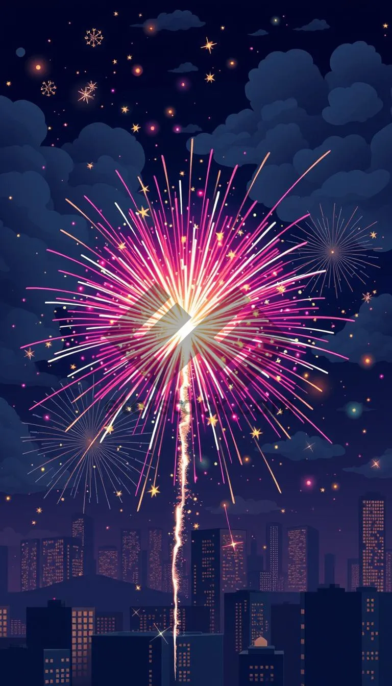 Picture of Festive Fireworks Bursting in the Night Sky