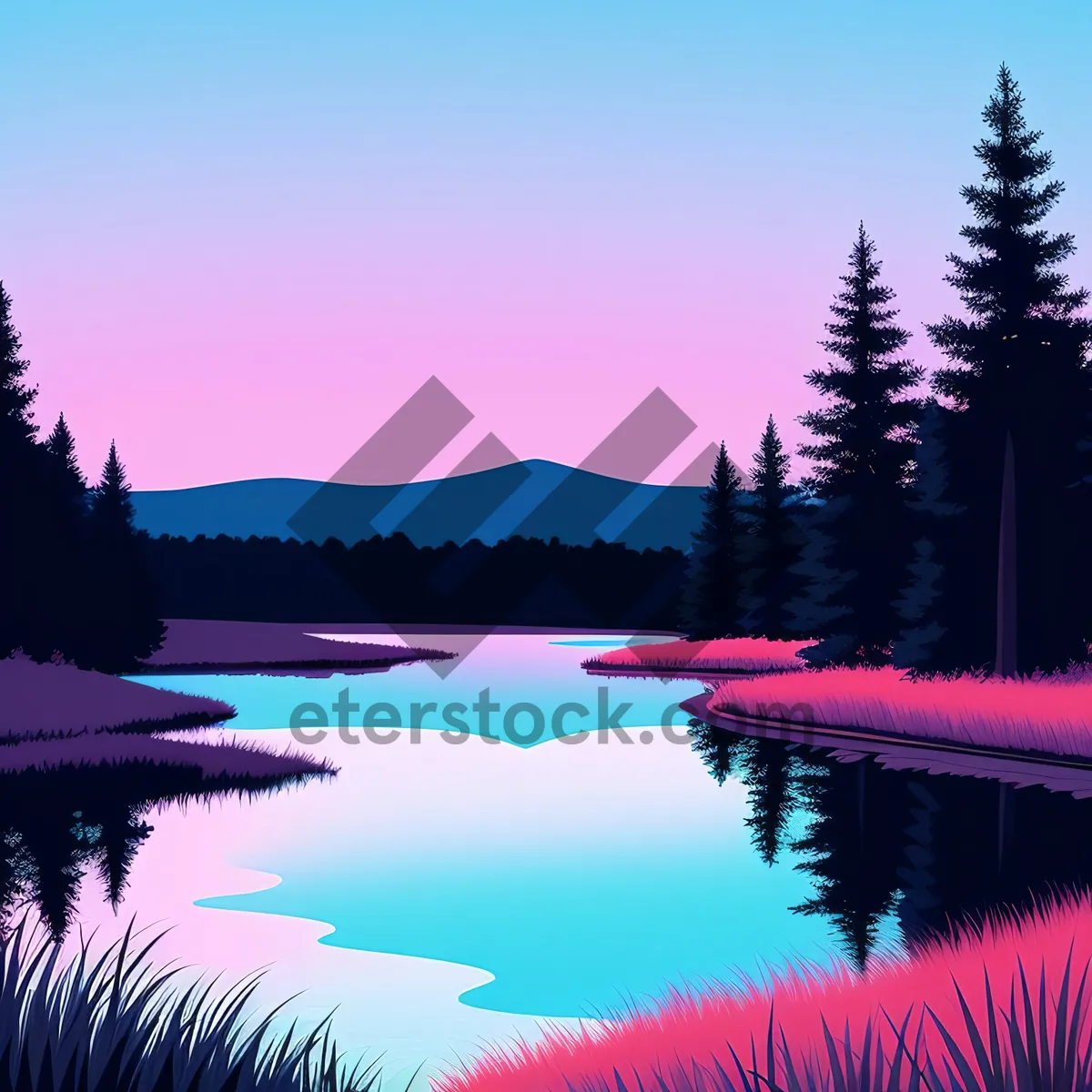 Picture of Serene Sunset over Majestic Mountains and Reflective Lake