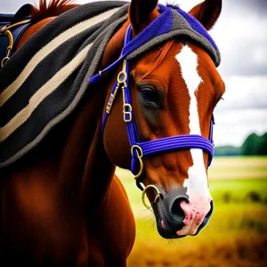 Thoroughbred Stallion with Brown Mane and Bridle