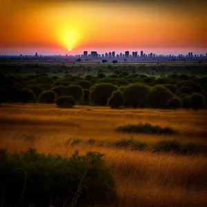 Sundown Over Rural Viaduct: Captivating Country Landscape