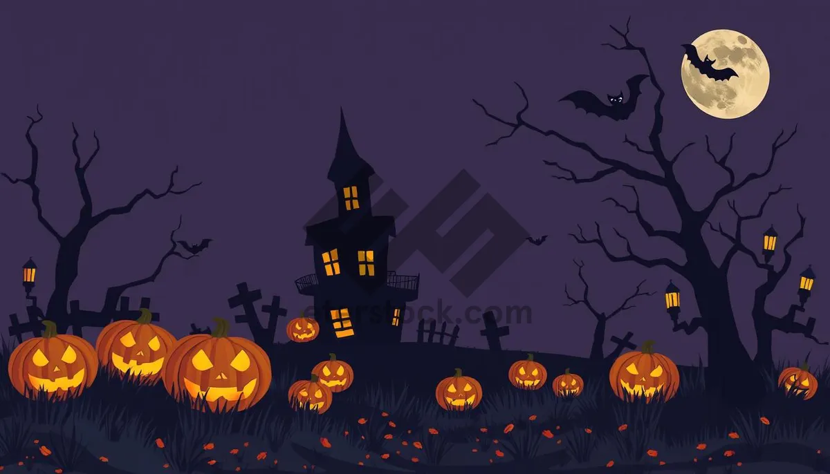 Picture of Spooky Halloween Night Sky Silhouette Cemetery Scene