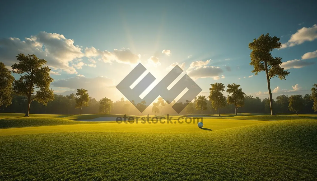 Picture of Colorful rural landscape with fruit trees under sunny sky.