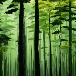 Serene Woodland Landscape with Lush Horsetail Ferns