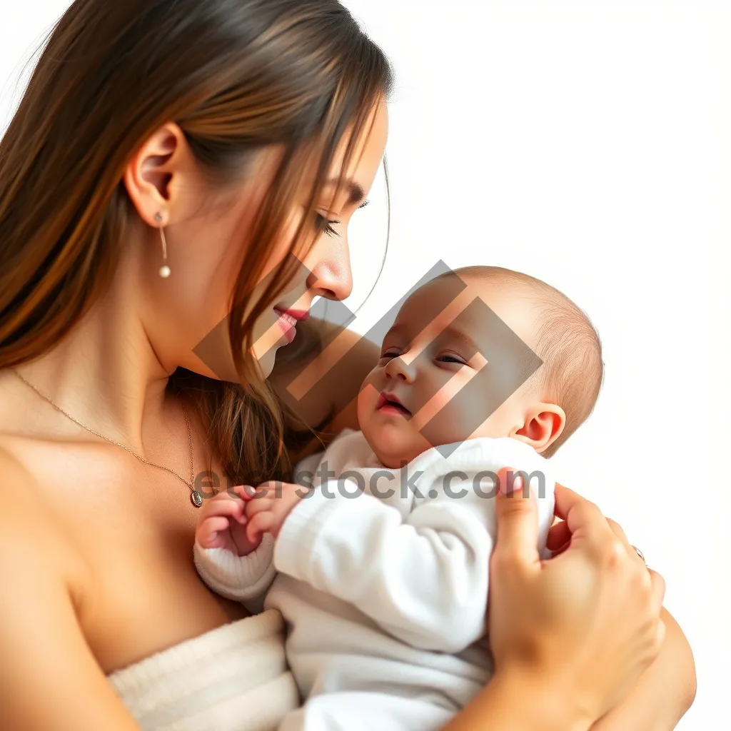 Picture of Happy Child with beaming Smile on Mother's Lap.